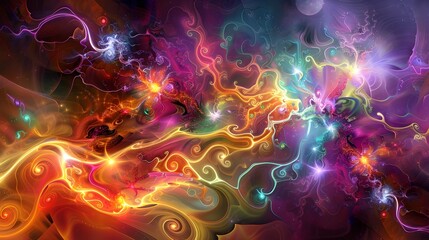 Obraz premium Vibrant Neon Explosion of Cosmic Colors and Electrifying Shapes for Acrylic Blocks and Phone Cases