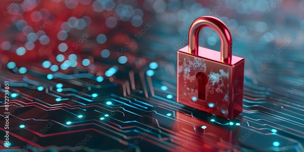 Poster protect business data with a secure digital padlock against online cyber attacks. concept data prote