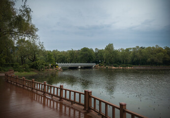 Fototapeta premium Beautiful scenery of the lake on a rainy day, Changchun, China