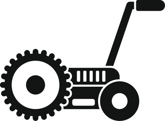 Black icon of a walk behind concrete saw cutting machine, isolated on a white background