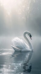 Fototapeta premium White swans on the lake surface