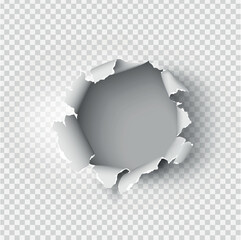 ragged Hole torn in ripped paper on transparent background