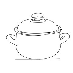 continuous single drawn one line saucepan hand-drawn picture silhouette. Line art. doodle