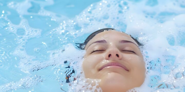 Digital artwork of a woman enjoying spa treatment with water splashes. Concept Spa Illustration, Relaxing Woman, Water Splashes, Digital Art, Spa Treatment