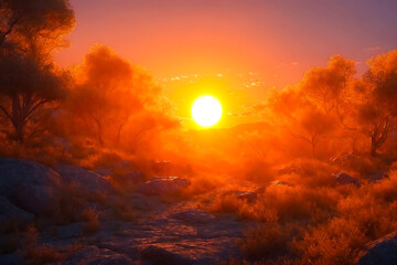 Fototapeta premium Golden Sunset Over Rocky Landscape