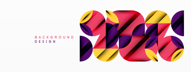 Circle, square and flower petal geometric background. Round shapes composition for wallpaper, banner, background or landing