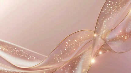 Abstract 3D template on a dusky rose background with a gold ribbon swirling in a sparkling wave, designed to include space for text. Luxury style, free vector, close-up view.