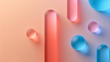 abstract 3D geometric shapes translucent glass material with soft gradients in pastel colors
