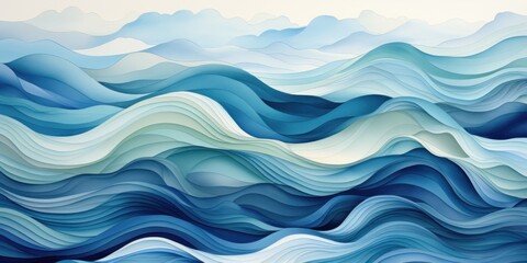 Abstract painting "Wave of water ink, dark blue and turquoise colors"