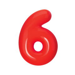 3D red number 6 isolated on white background. Three-dimensional Vector illustration digit six for holidays, birthdays and discounts. Bright and realistic design, perfect for greetings and festivities