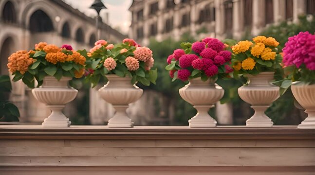 Lantanas in vases on the garden bridge