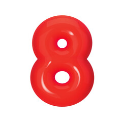 Fototapeta premium 3D red number 8 isolated on white background. Three-dimensional Vector illustration digit eight for holidays birthdays and discounts. Bright and realistic design, perfect for greetings and festivities