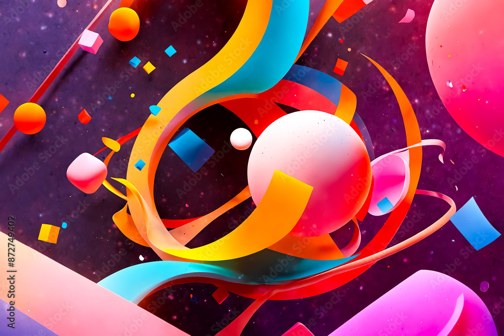 Poster abstract colorful 3d shapes and patterns
