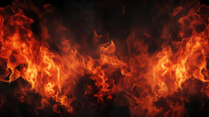 Dynamic fiery flame on black background. Abstract energy, heat, power concept with vibrant orange and red hues.