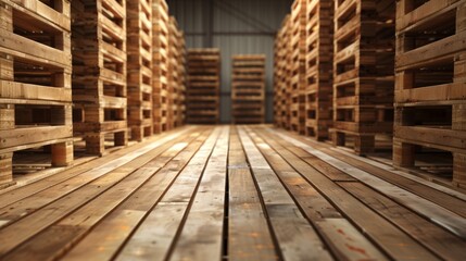 Rows Of Wooden Pallets In A Warehouse, background