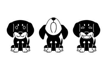 Set of vector cartoon character cute dachshund dog for design.