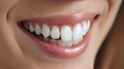 Obraz premium Close up of beautiful smile with white teeth, perfect, healthy and professional dental work.
