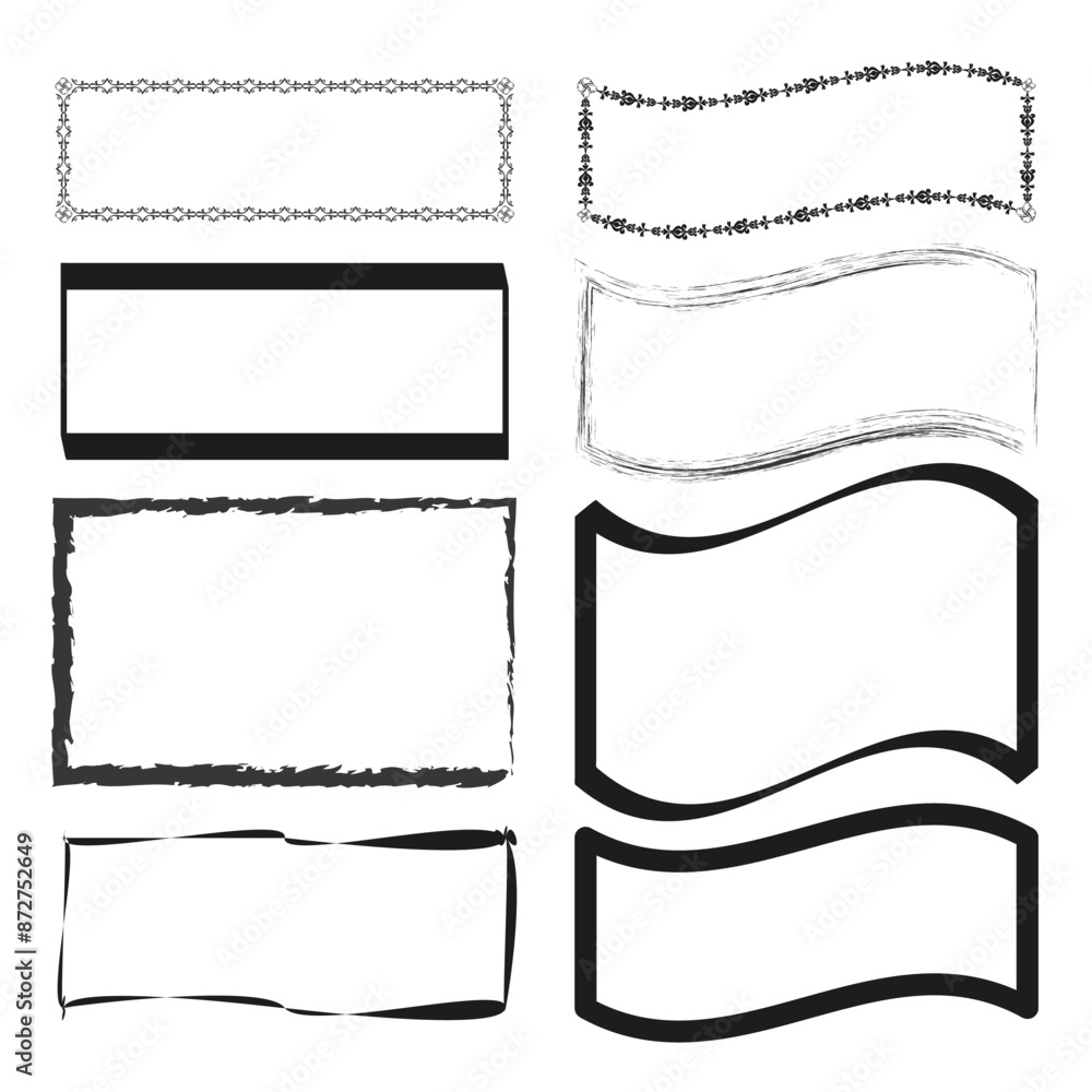 Aufkleber rectangle frame set. black vector collection. decorative border designs. various style elements.
