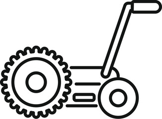 Hand push lawn mower cutting grass icon in outline style for web, design and app on white background