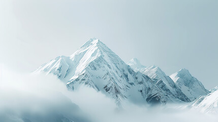 Snowy mountain peak in mist