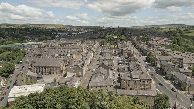 Aerial view of Colne market town, Lancashire, England