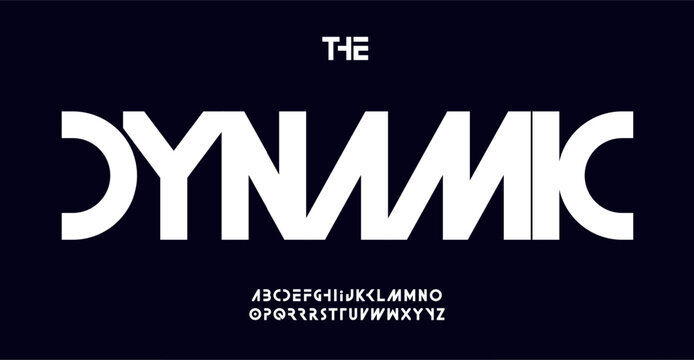 Dynamic futuristic typography font design. Sleek modern minimal letters with cutouts for tech logos, EDM posters, cyberpunk themes, racing sports brands. Contemporary typographic. Vector typeset
