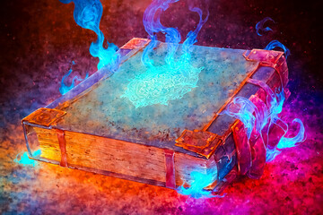 Ancient Book with Blue Flames