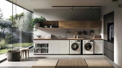 Modern Laundry Room with Glass Doors and Natural Light