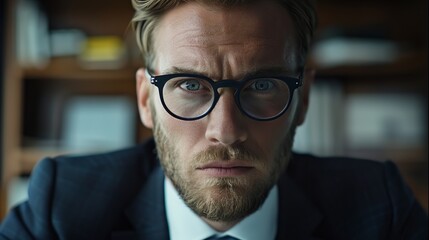 Naklejka premium Man in Glasses Looking Intensely