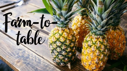 Freshly Harvested Pineapples on a Wooden Table, farm-to-table concept