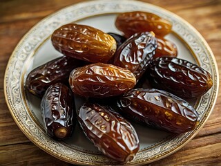 dates close up. date palm background. Date palm on a traditional craftsman market.Horizontal image.