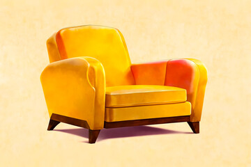 Yellow Armchair on a Beige Background