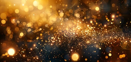 Glowing abstract festive background with sparkling golden bokeh and light bursts