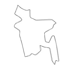 Bangladesh country simplified map.Thin triple pencil sketch outline isolated on white background. Simple vector icon