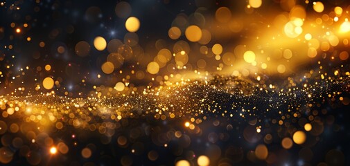 Elegant gold and black background with glowing bokeh lights for festive and celebratory designs