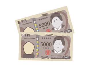 新紙幣　新五千円札2枚　お札　イラスト