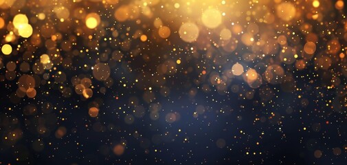 Elegant golden bokeh background with shimmering light particles in a dark atmosphere