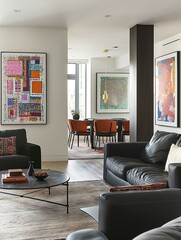 Living room background with framed abstract art
