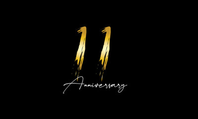 Number 11 Anniversary Handwriting Gold Abstract Logo
