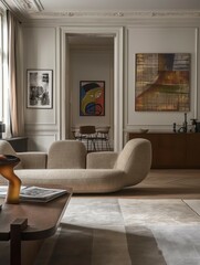 Living room background with framed abstract art