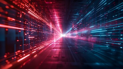 Captivating Crimson and Azure Laser Emanations in a Futuristic Digital Landscape