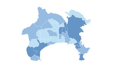 Map of Kanagawa isolated blue tone color style.Map of Japan.for website layouts, background, education, precise, customizable, Travel worldwide, map silhouette backdrop, earth geography, political.