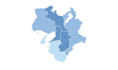 Map of Kansai isolated blue tone color style.Map of Japan.for website layouts, background, education, precise, customizable, Travel worldwide, map silhouette backdrop, earth geography, political.