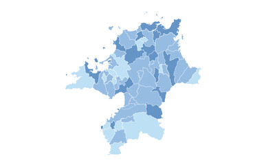 Map of Fukuoka isolated blue tone color style.Map of Japan.for website layouts, background, education, precise, customizable, Travel worldwide, map silhouette backdrop, earth geography, political.