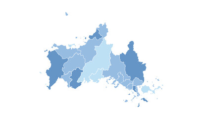 Map of Yamaguchi isolated blue tone color style.Map of Japan.for website layouts, background, education, precise, customizable, Travel worldwide, map silhouette backdrop, earth geography, political.