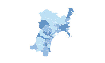 Map of Miyagi isolated blue tone color style.Map of Japan.for website layouts, background, education, precise, customizable, Travel worldwide, map silhouette backdrop, earth geography, political.