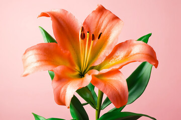 Orange Lily Flower on a Pink Background