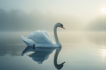 Fototapeta premium White swans on the lake surface