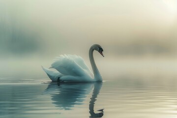 Fototapeta premium White swans on the lake surface