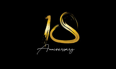 Number 18 Anniversary Handwriting Gold Abstract Logo